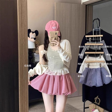 韩系格子a字短裙花苞裙女夏季高腰防走光裤裙甜美半身裙蓬蓬伞裙