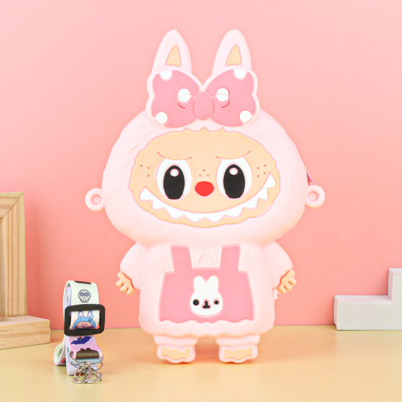 Labubu シリコーン携帯電話バッグ漫画かわいい誕生日ギフト弓シリコーン小銭入れハイエンドクロスボディバッグ|undefined