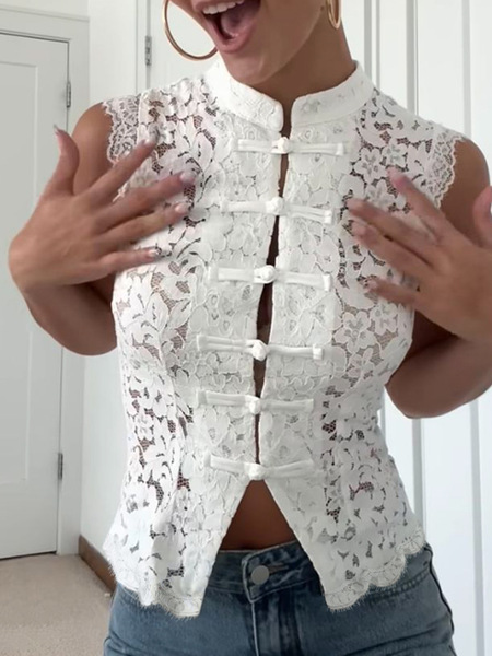 Solid color fitted comfortable elegant lace shirt sleevless