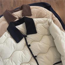 muzi 2022冬季/乖巧小翻领 韩版波浪压线俏皮加厚保暖宽松棉服女