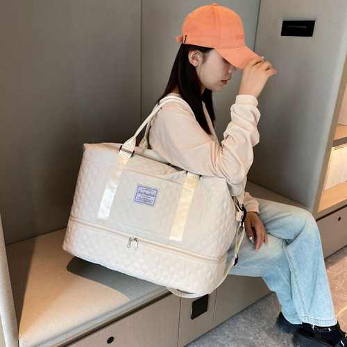 Fashionable Handheld Luggage Carry-on Bag, Short Trip Checkered Wet and Dry Separation Sports Fitness Bag, Large Capacity Shoe Compartment Travel Bag