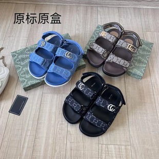 Cross-border Foreign Trade G-letter Two-belt Casual Flat Sandals with Velcro Thick Bottom Comfortable All-match Beach Women's Slippers