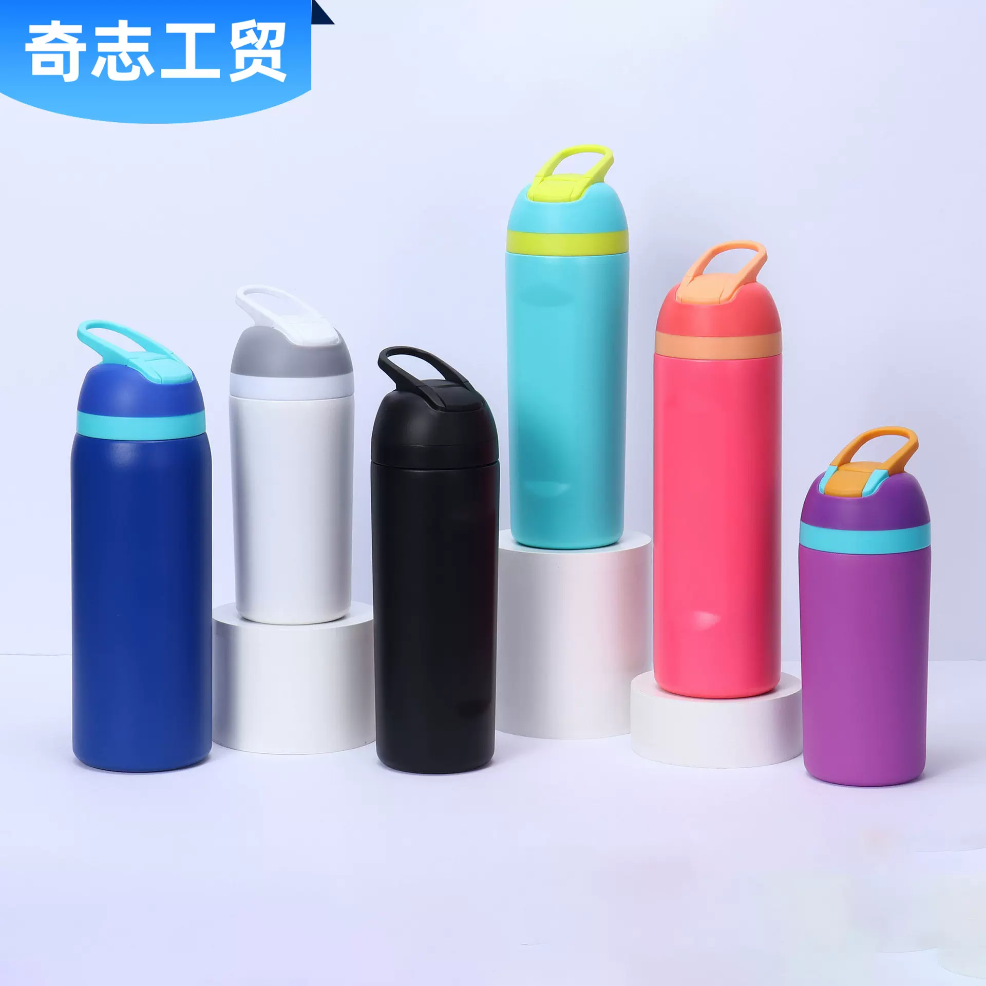 跨境真空304不锈钢弹跳吸管保温杯大容量户外提手运动水壶批发