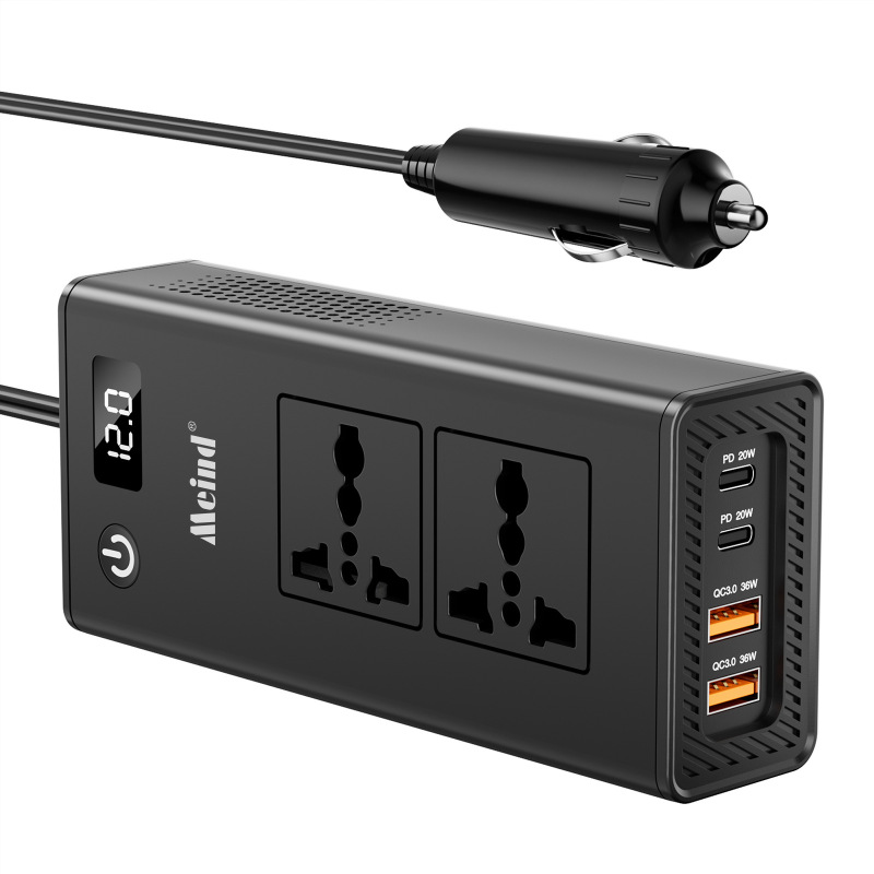 meind跨境车载逆变器200W 12V转220V通用4USB独立快充PD20W+QC36W|undefined