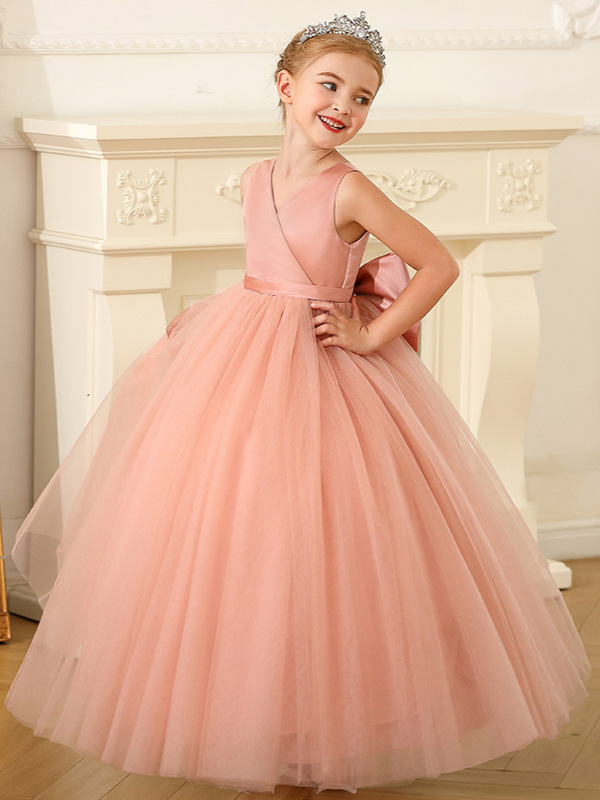 Vestido de Fiesta Infantil Transfronterizo, Sin Mangas, de Satén y Malla, Falda Tutú para Niñas, Vestido Largo para Niñas Pequeñas y Medianas