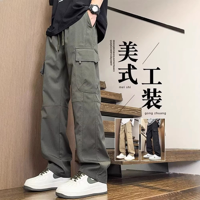 Men's Cargo Pants American Style Trendy Loose Fit Height-Enhancing Multi-Pocket Casual Pants Youth Functional High Street Outdoor Long Pants Men's Cargo Pants American Style Trendy Loose Fit Height-Enhancing Multi-Pocket Casual Pants Youth Functional High Street Outdoor Long Pants
