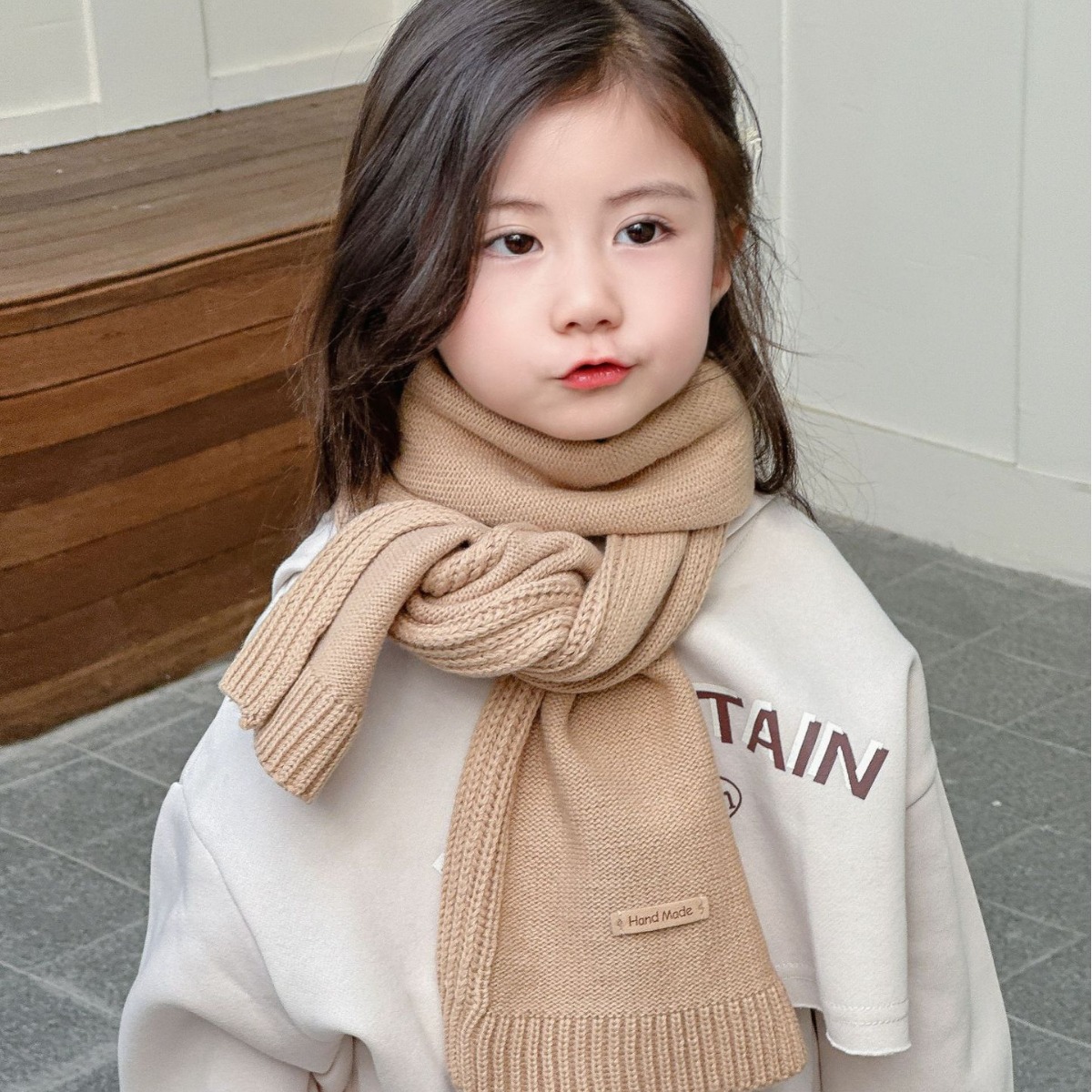 Demi-season solid color children's keep warm winter retro soft…