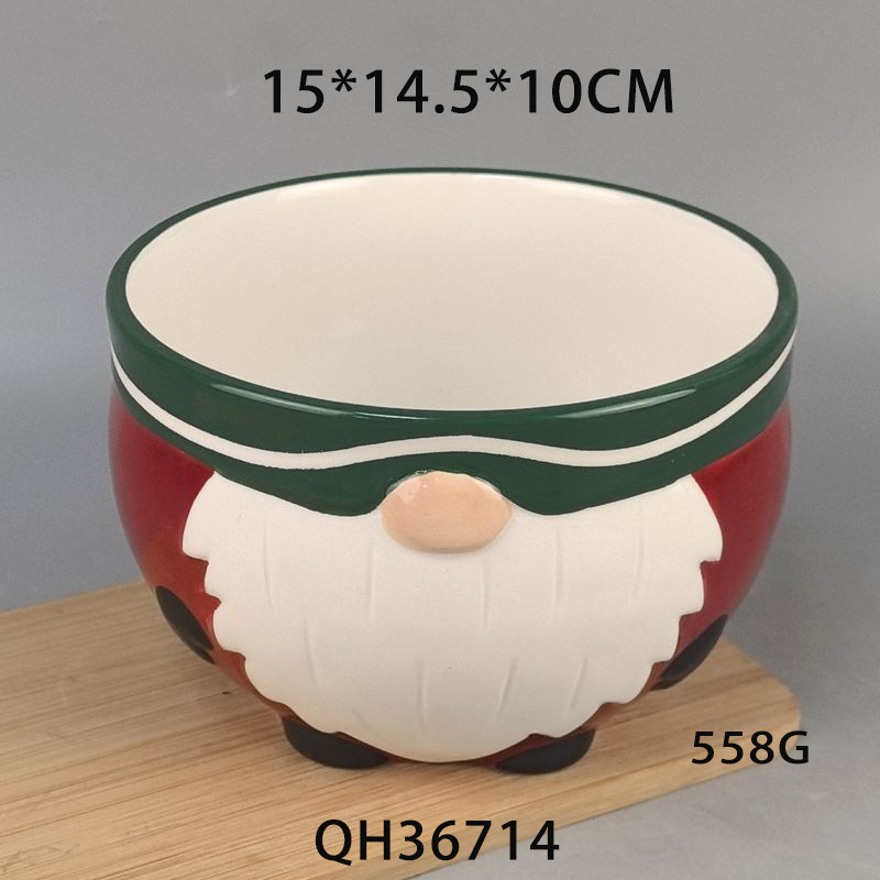 Santa Claus de cerámica en relieve con forma de bolos de dulces suministro transfronterizo Santa Claus cuenco de cerámica cocina de Navidad