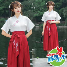 包邮日常改良古装汉服女夏装中国风汉元素学生短袖襦裙套装cos服