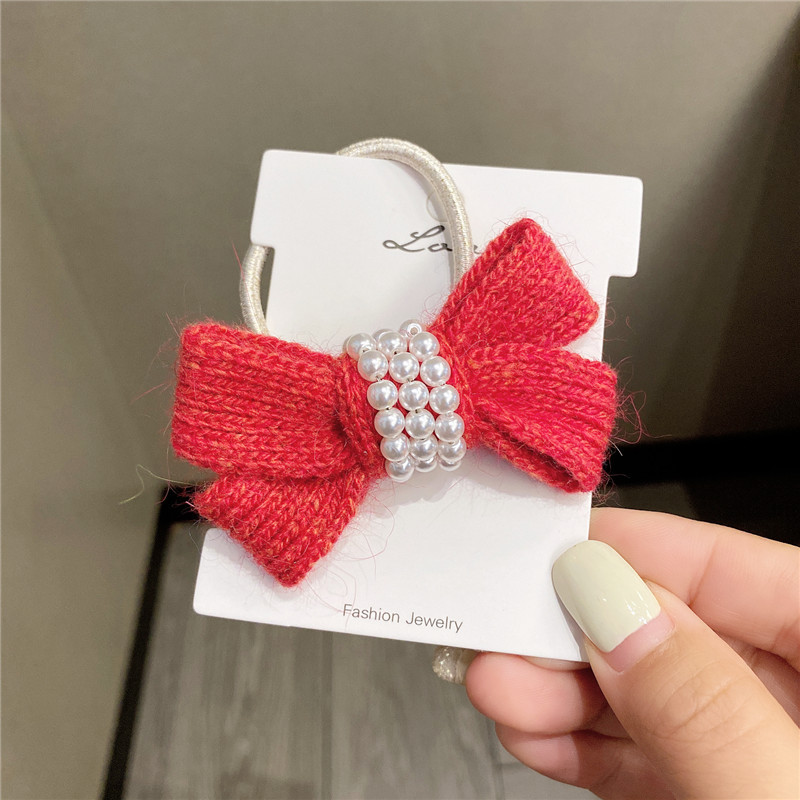 Autumn And Winter New Bow Wool Simple Headband Female Online Influencer Ins Rubber Band Female Hair Tie Pearl Tie Waist Hair Ring display picture 11