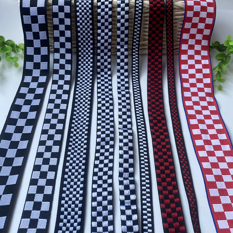Polyester Jacquard Black and White Checkerboard Plaid Webbing Clothing Set Side Trim Tape Accessories Luggage Handle Straps Accessories