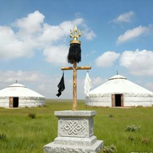 蒙古文化那图鲁图腾花岗岩材质石雕底座浮雕花纹可变