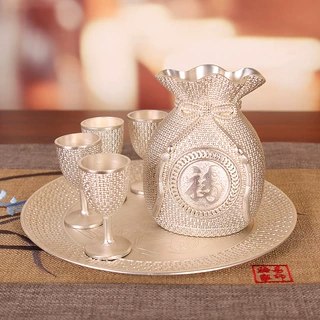茶具中式镀青铜酒具高档家用酒壶欧式金属高脚杯福袋白酒杯六件套