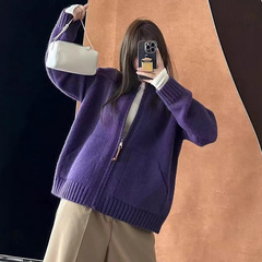 慵懒厚实针织拉链开衫外套女秋冬新款韩版宽松显瘦高级感毛衣上衣