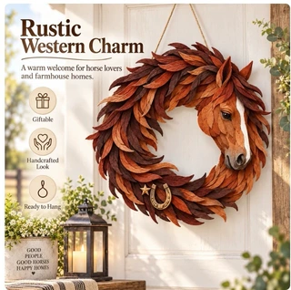 跨境亚马逊便携奇趣款创新可爱实用Rustic Horse Wreath马头花环