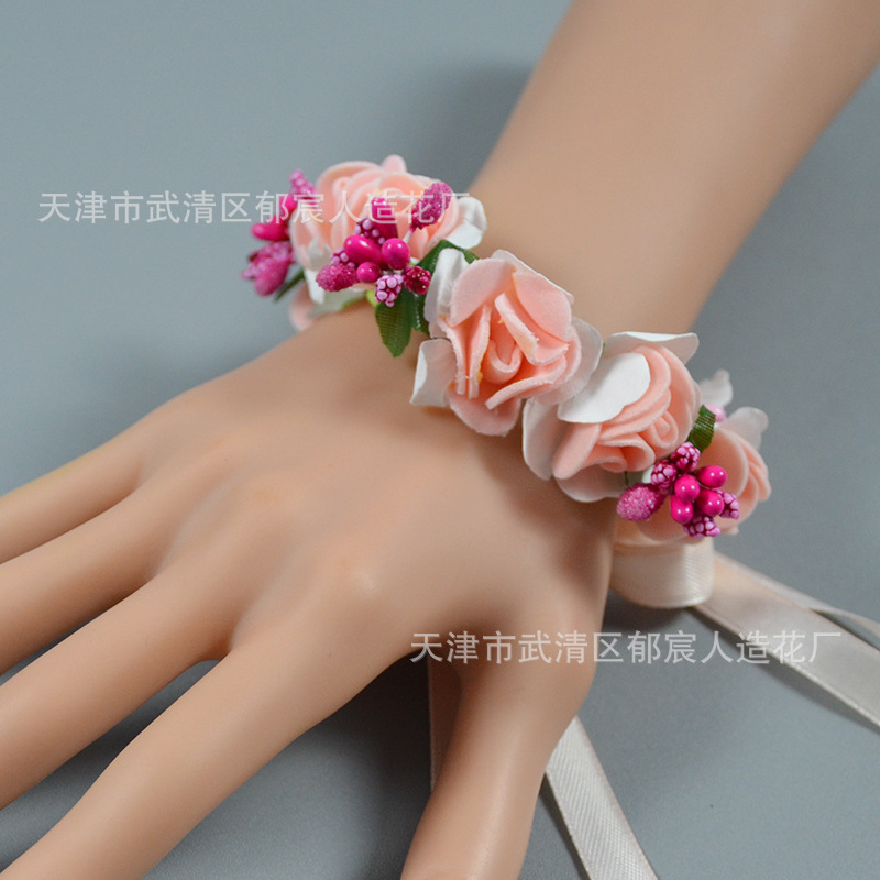 単層のブレスレットのイチゴのブレスレットの花嫁の花嫁の姉妹団の手の花の子供のダンスのブレスレットの花の卸売りの花嫁のブレスレット|undefined