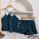 European and American Cross-border Silk Pajamas Women's Summer Casual Home Clothes Simple Pajamas Sexy Backless Sling Shorts suit