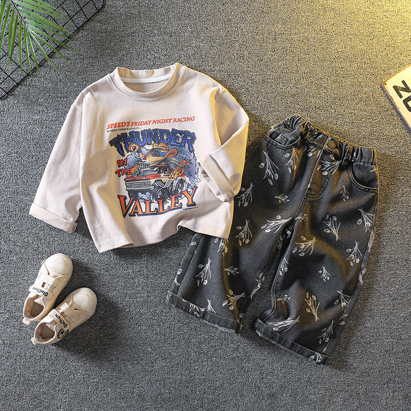 6088 traje de suéter para niños 2024 nueva primavera y otoño estilo occidental camisa de fondo para bebé niño otoño traje de dos piezas