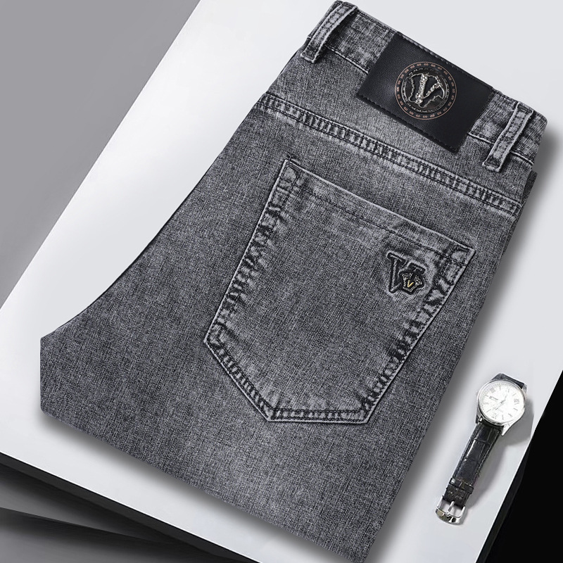 Hochwertige Jeans, lockerer, gerader Stretch-Schnitt, koreanische Version Frühjahr/Herbst 2023, schlichte und lässige lange Hose, Herrenmode_voghion.com