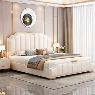 Italian Light Luxury Leather Bed 1.5m Double Bed High-end Master Bedroom Modern Simple 1.8m Storage Wedding Bed 2.0m Big Bed