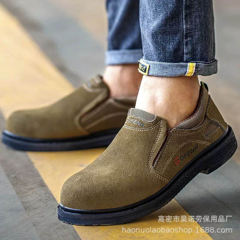 现货轮胎底耐高温耐磨防砸防刺一脚蹬低帮半靴电焊工防护工作鞋男