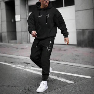Cross-Border 2025 New Men's Pullover Hooded Sweatshirt with Printed Logo Letters Loose Sweatshirt Jacket Long-Sleeved Pants Set