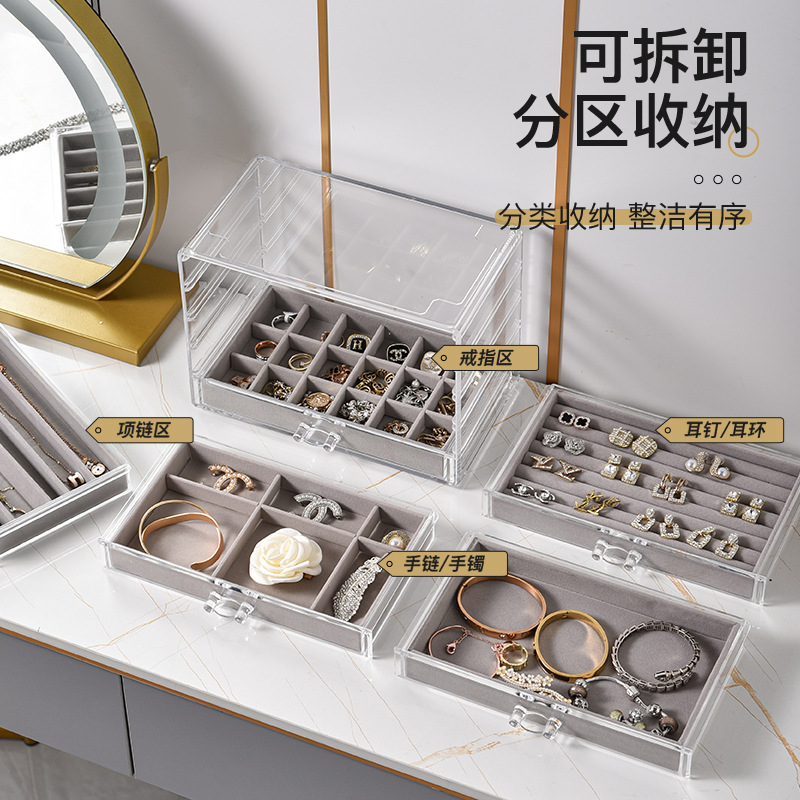 Caja de almacenamiento de joyas pendientes anti-oxidante collar acrílico de lana de alta calidad caja de joyas exquisitas artefactos