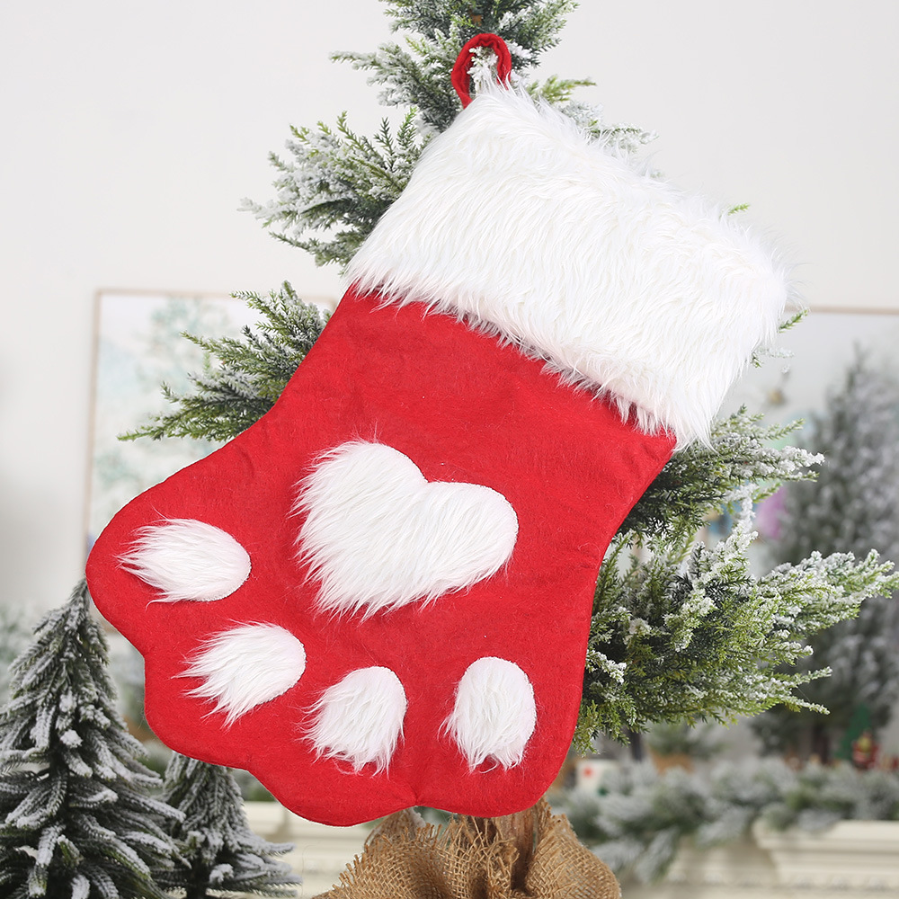 Christmas Haube new Christmas decorations Red gray pet Christmas stocking children's gift bag bag gift bag_voghion.com