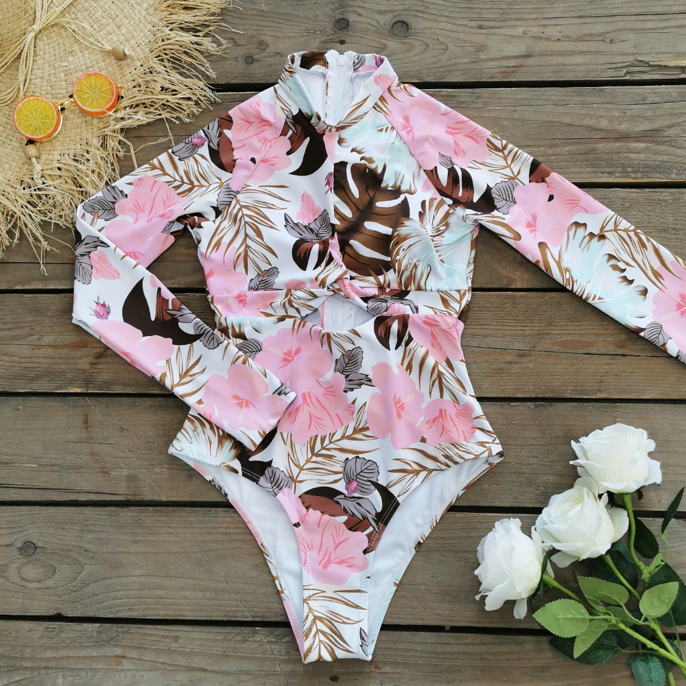 263g Weight Long Sleeve Sleeve Length Pullovers Placket Type Polyester Fabric Type Regular Top Length One-pieces Tops Type 1 Piece Quantity Swimming Occasion Round Neck Neckline Comfort Function Regular Fit Fit Type Flower Pattern Women's Gender Sweet Style Women's Sweet Flower 1 Piece One Piece Swimwear 无