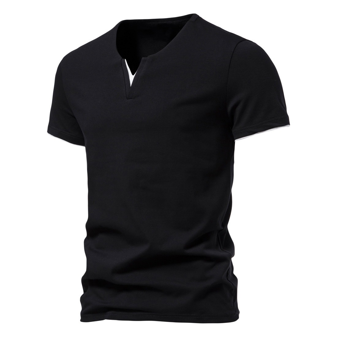 315g Weight Short Sleeve Sleeve Length Regular Sleeve Sleeve Type Polyester Fabric Type Regular Top Length T-shirt Tops Type Casual Occasion V Neck, Collarless Neckline Regular Fit Fit Type Solid Color Pattern Summer Season Men's Gender British Style Style Men's Solid Color T-shirt Men's Clothing 9