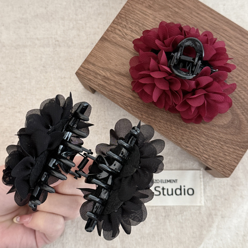 ローズフラワー前髪クリップ、ヘアクリップ、フラワーフロントサイドクリップ、7cmフレンチレイジーハーフタイヘアピン編み込み|undefined