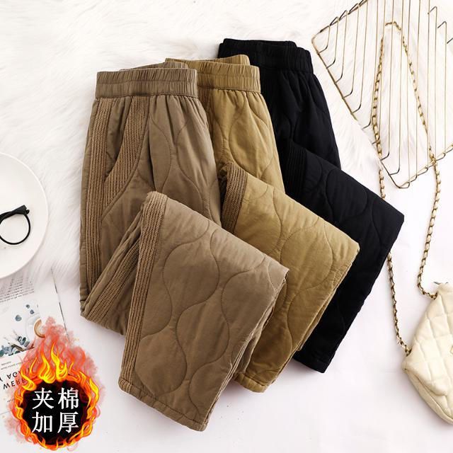 专柜撤柜高质量复古拼接棉裤女冬季外穿宽松高腰显瘦保暖哈伦裤女