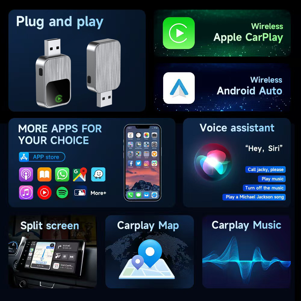 Smart Button Version Wireless CarPlay Box AndroidAuto 2-in-1 Adapter for In-Car Connectivity