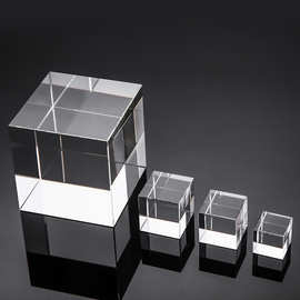 透明水晶方体摆件内雕玻璃方块几何魔方道具现代装饰品摄影道具