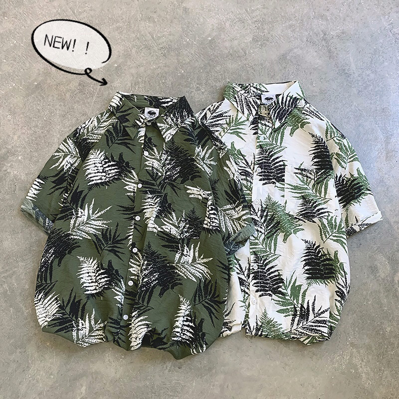 Hawaiian Beach Flower Shirt Short-sleeved Men's Loose Large Size Cardigan Hong Kong Style Retro Ruffian Handsome Shirt Jacket Men