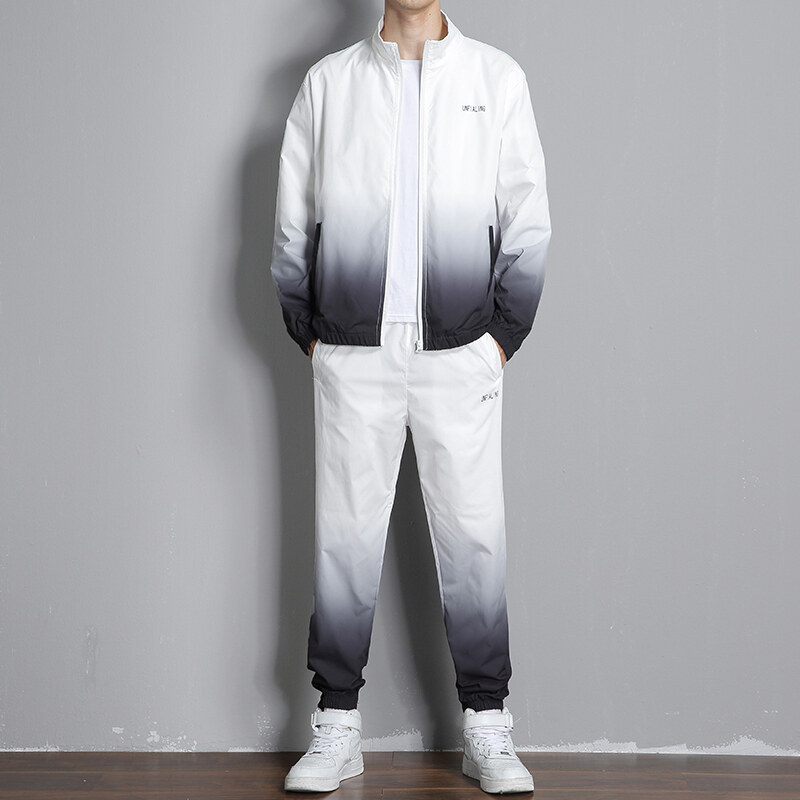 Primavera y otoño suéter de color gradiente ropa deportiva masculina primavera ropa de trabajo de moda abrigo de cuello de pie casual hombre conjunto de dos piezas transfronterizo
