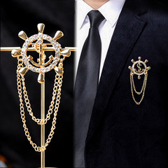 復古時尚高級感男士小眾合金滴油胸針英倫風西服配飾鑲鑽珍珠胸花