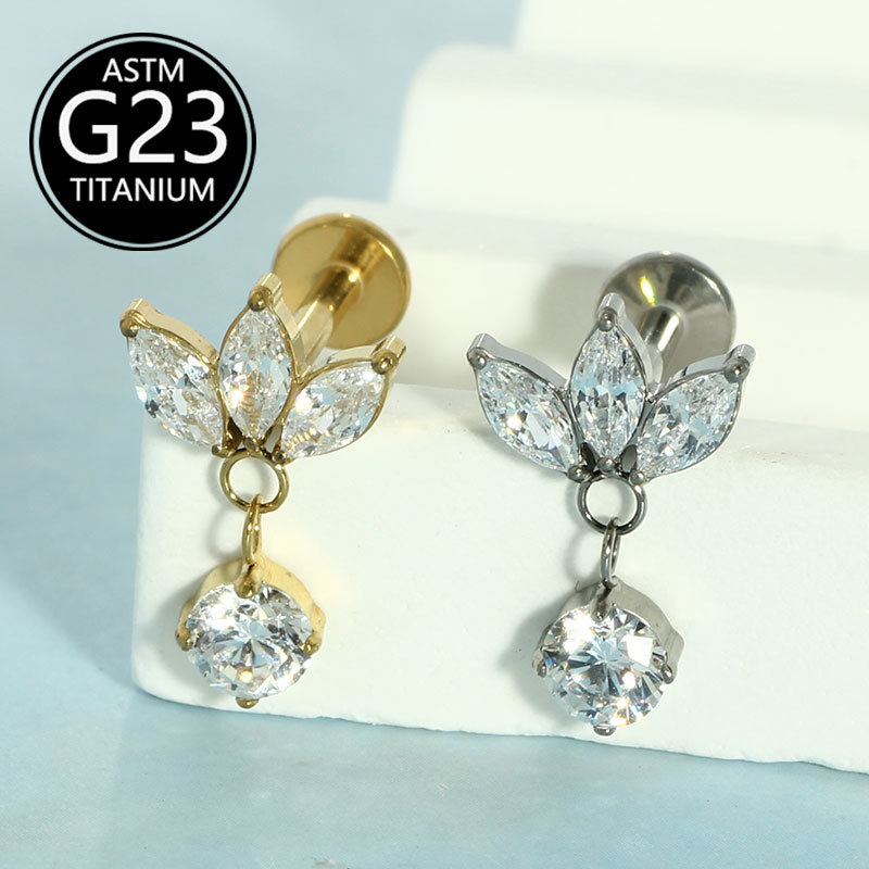 F136 Titanium Lip Nail Inlaid with Zircon Horse Eye Inner Tooth Screw Lip Nail Rod Ear Bone Nail European and American Piercing Jewelry detail image 8
