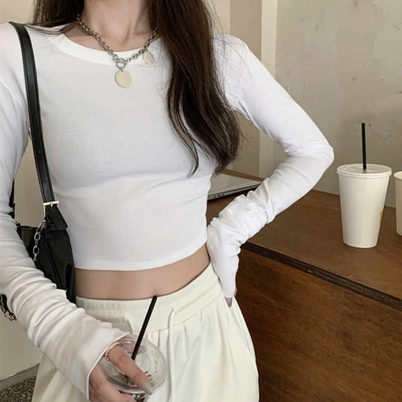 White Slim-Fit Base Shirt for Women, Stylish Inner Wear, Early Autumn and Winter 2026 New High-Waisted Crop Top, Versatile Short Style, Ins