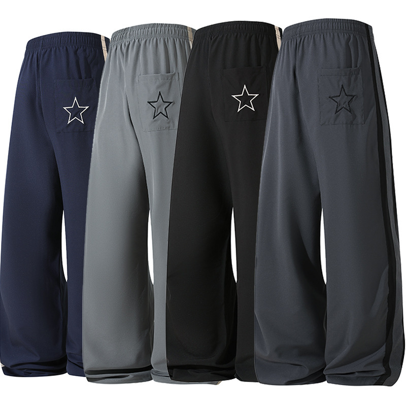 Cross-Border American Retro Distressed Letter and Star Print Men's Sweatpants, Loose Straight-Leg Wide-Leg Elastic Waist Sports Pants
