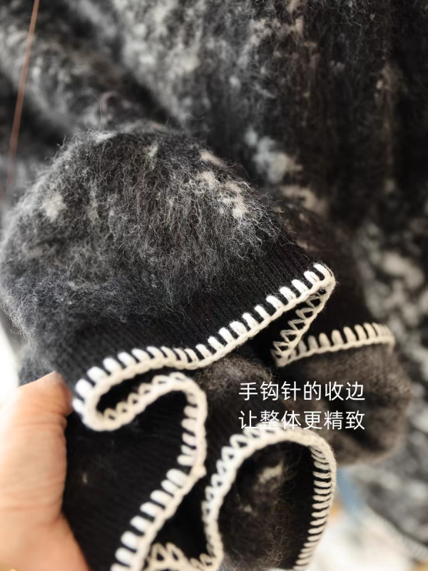 水墨提花拉绒羊毛羊绒衫320g加厚钩针宽松毛衣女慵懒风保暖秋冬新|undefined