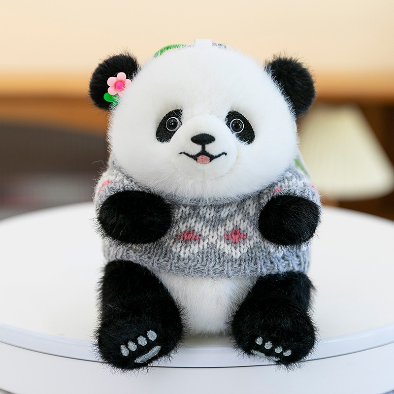 Lindo suéter de flores, colgante de panda, juguete de peluche, llavero, muñeca pequeña, colgante de muñeca, niña