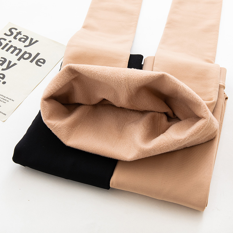 Otoño e invierno polainas de terciopelo fino desgaste exterior color de piel pantimedias de paso Levantamiento de cadera adelgazamiento pantalones de una pieza entrega de una pieza