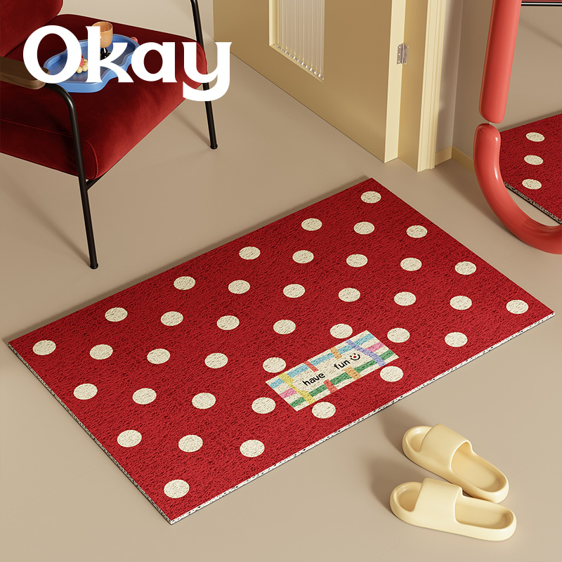 Okay Retro Polka Dot Silk Circle Entrance Floor Mat Door Household Cuttable Pvc Stain-Resistant Anti-Slip Dust Removal Foot Mat