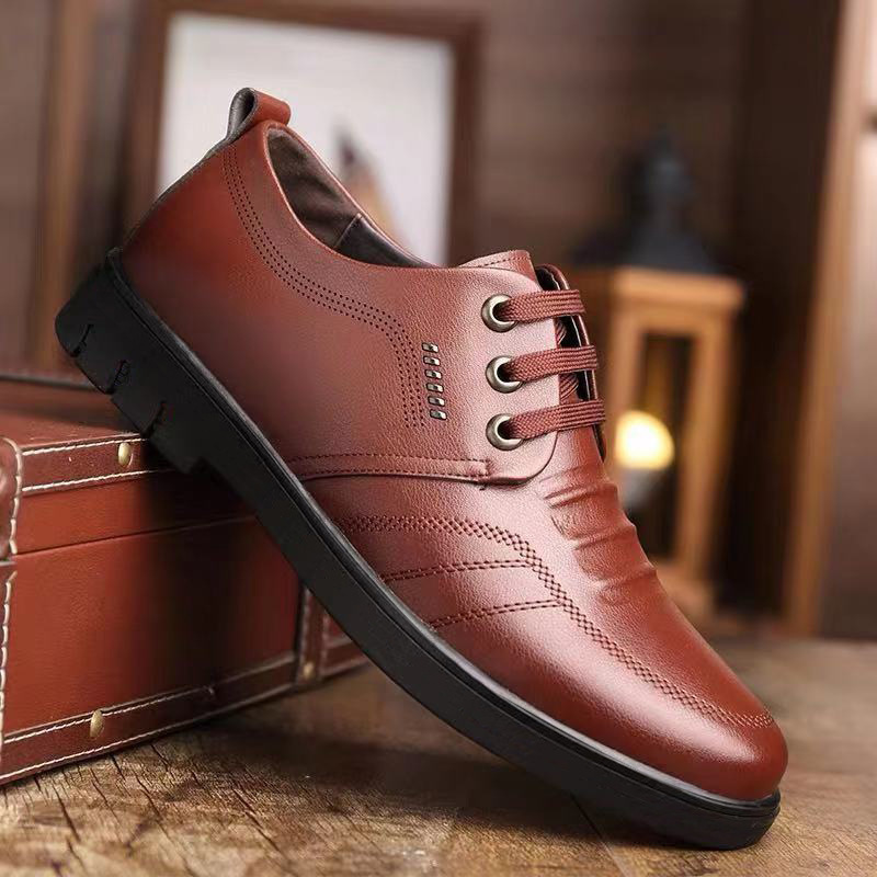 New Men's Business Formal Spring and Autumn Casual Breathable Leather Shoes, English and Korean Style Pointed Head Wedding Shoes for Grooms and ushers