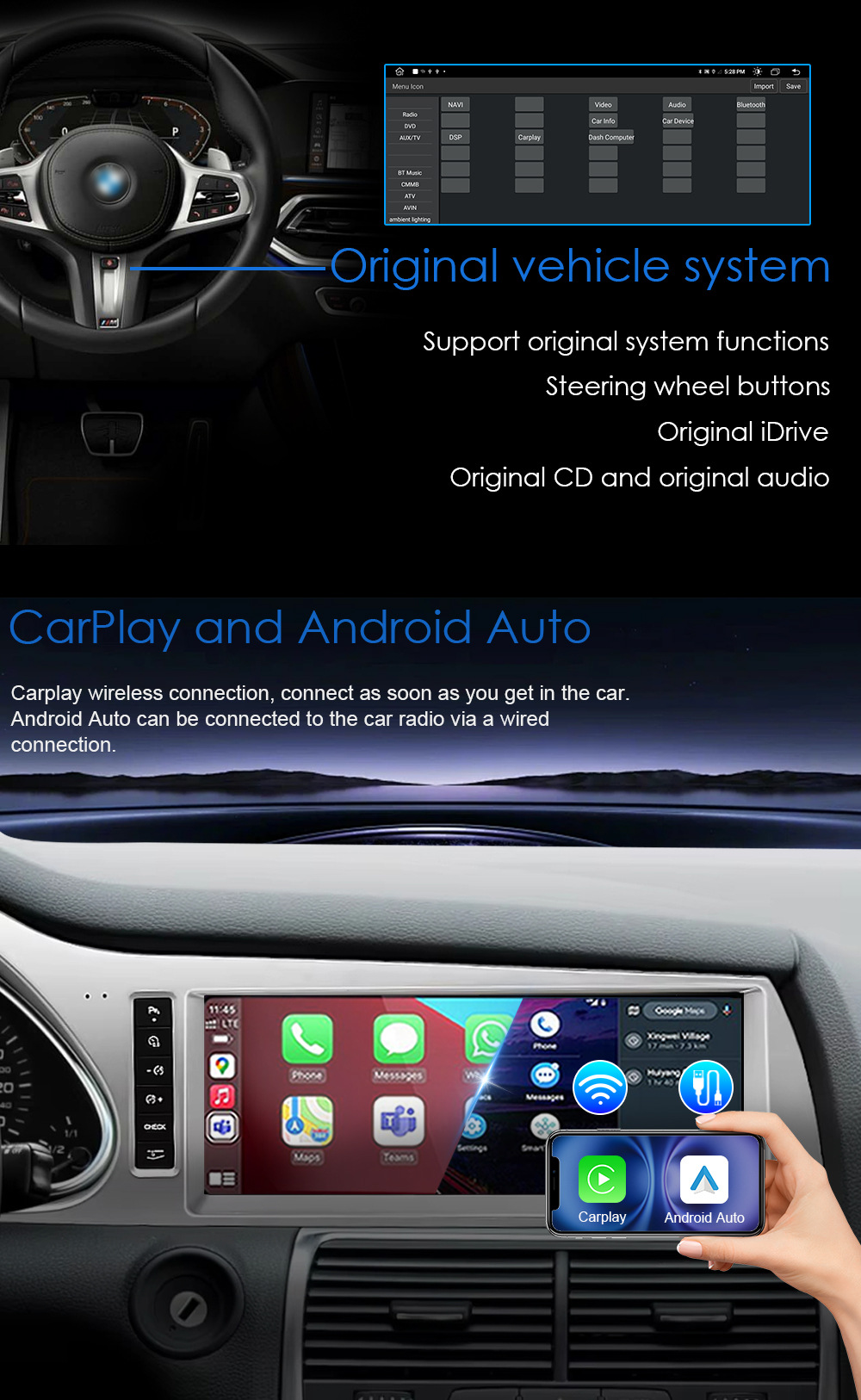 Cross-Border Suitable for Audi Q7 4L 2005-15 Wireless Carplay Large Screen Android Hd Car Navigator