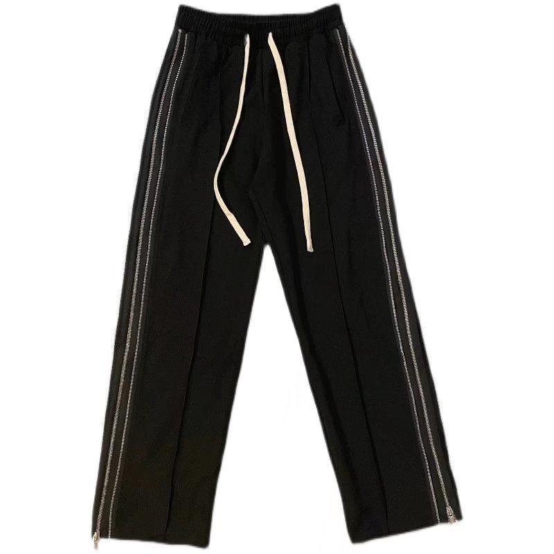 하이 스트리트 아메리칸 스포츠 바지 남성 봄, 가을 새로운 하이 웨이스트 루즈 스트레이트 사이드 지퍼 다목적 슬림 캐주얼 스웨트 팬츠