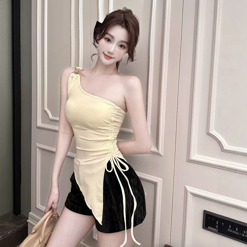 2026 New Style Rayon Metal Buckle Asymmetrical Shoulder Beautiful Back Tank Top Summer Backless Slim Fit Sexy Camisole for Women 2026 New Style Rayon Metal Buckle Asymmetrical Shoulder Beautiful Back Tank Top Summer Backless Slim Fit Sexy Camisole for Women
