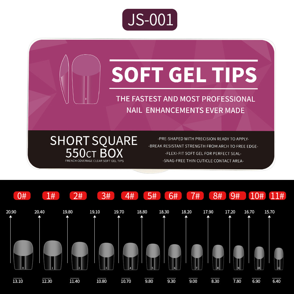 Herramientas de uñas de Venta caliente transfronteriza 550 piezas de caja corta talla libre molienda sin costura semi-esmerilado cuadrado completo pegatinas piezas de uñas falsas