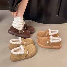 厚底加绒勃肯鞋女2025秋冬季森女风防滑保暖低帮一脚蹬毛毛棉鞋